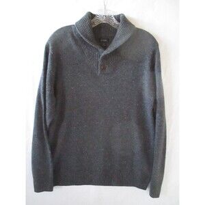 J Crew Mens Sweater Medium Gray Shawl Collar Merino Wool Blend Pullover Grandpa